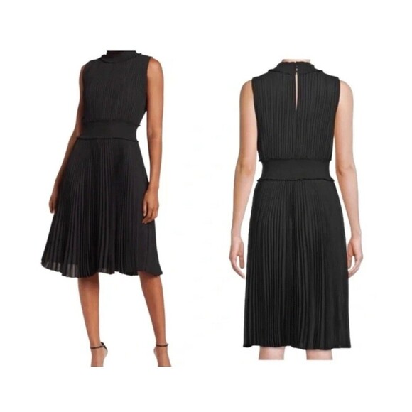 Nanette Lepore Black Sleeveless Pleated Accordion Blouson Midi Dress Size 6 New - Picture 1 of 11